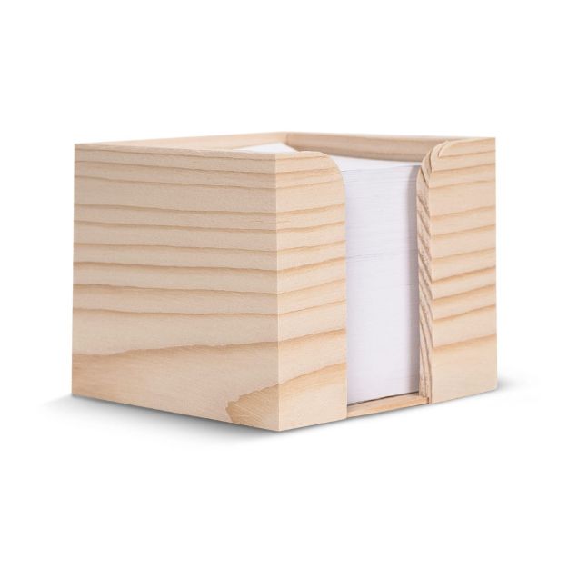 kubushouder hout met wit papier 10x10x8.5cm fsc