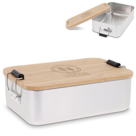 lunch box aluminium met bamboe deksel1000 ml