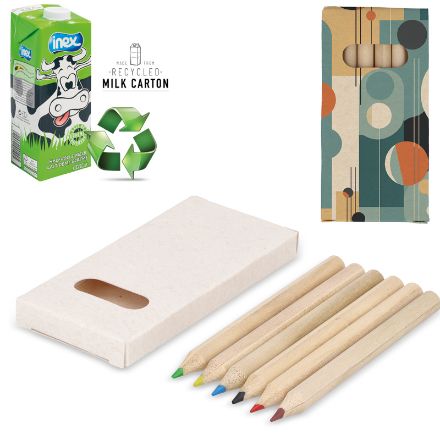 6 kleurpotloden in gerecycled melkpakken doosje