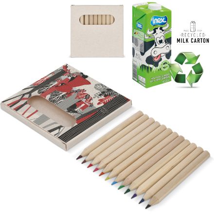 12 kleurpotloden in melkpakken verpakkibg