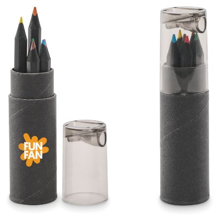 6 zwarte kleurpotloden in kartonnen kokerdoos