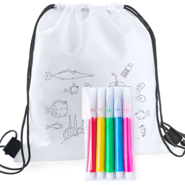 non-woven rugtasje om in te kleuren 5 kleurstiften