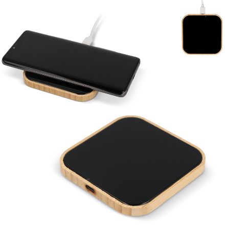 draadloze oplader bamboe en glas 10w