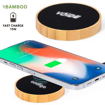 draadloze oplader van bamboe en led-licht beckett