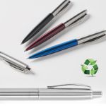 balpen van recycled rvs met drukknop in doosje