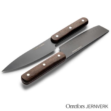 orrefors jernverk set van 2 messen, zwart en hout