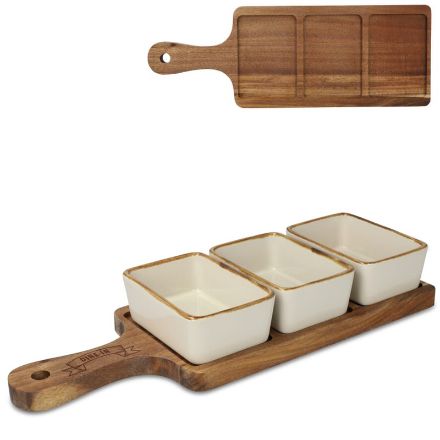 insideout houten serveerplank met 3 schaaltjes