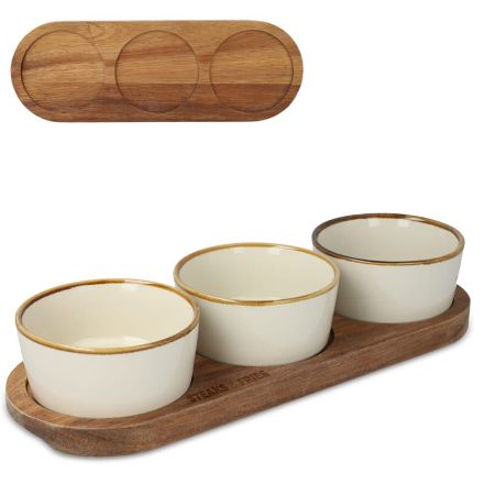 insideout houten standaard met 3 keramische kommen