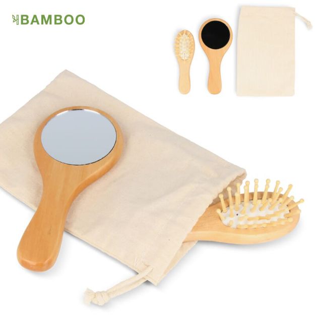 bamboe borstel en spiegel set