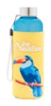 custom made rpet fles met hoes 500 ml rvs dop - blauw