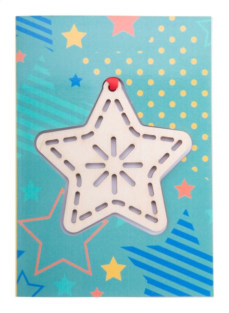 custom made papieren kerstkaart met rood lint