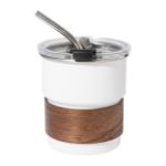 rss reisbeker met handgreep van notenhout 260 ml - wit