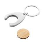 metalen sleutelhanger met bamboe jeton diam 23 mm