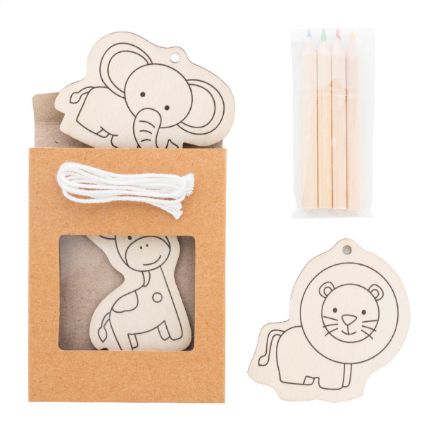 3 stuks houten dierenfiguren kleurenset in doos