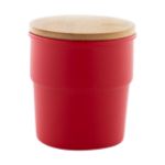 keramische beker 240 ml met bamboe deksel - rood