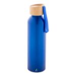 recycled aluminium fles 600 ml bamboe deksel - blauw