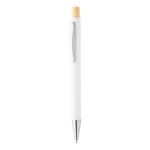 rabs balpen posher met bamboe knop en metalen clip - wit