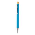 rabs balpen posher met bamboe knop en metalen clip - licht blauw