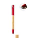 bamboe en rabs balpen penboo met led zaklamp - rood