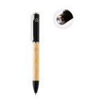 bamboe en rabs balpen penboo met led zaklamp - zwart