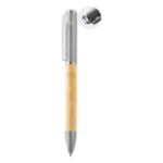 bamboe en rabs balpen penboo met led zaklamp - zilver