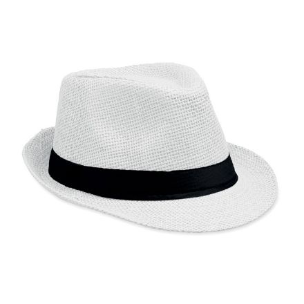 papieren strohoed met zwarte polyester band - wit