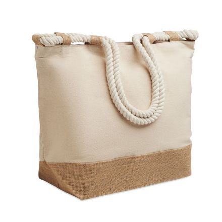 strandtas canvas 280 g/m2 en jute koordhengsels