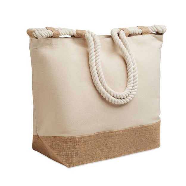 strandtas canvas 280 g/m2 en jute koordhengsels