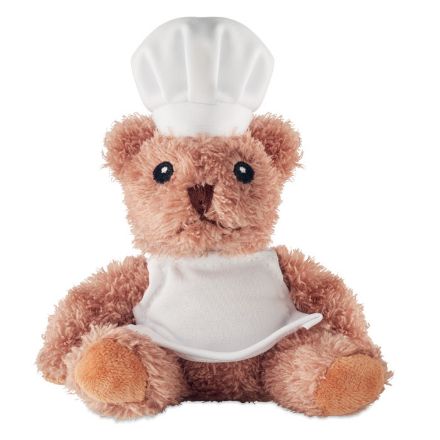 pluche teddybeer chef-kok met koksmuts en schort