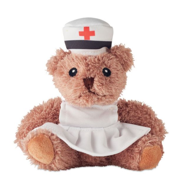 pluche teddybeer verpleegster met geborduurde ogen