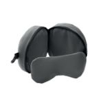 2-in-1 reisset kussen en geïntegreerd slaapmasker - grijs