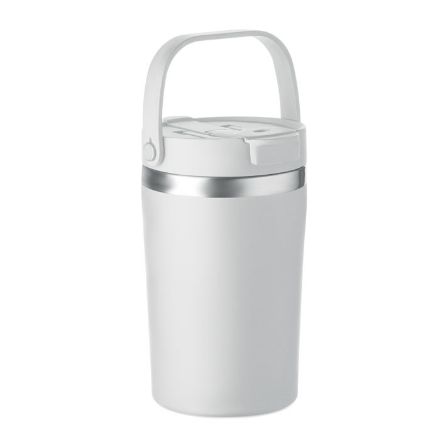 dubbelwandige recycled rvs beker 350 ml lekvrij - wit