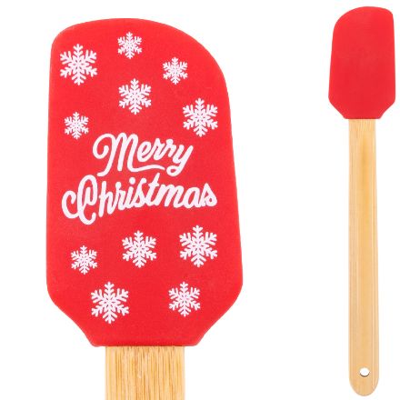kerst siliconen bakspatel met bamboe handvat
