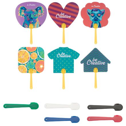 custom gemaakte waaiers met plastic handvat.