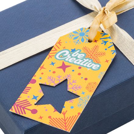 custom made label kerstmotief met gouden lint