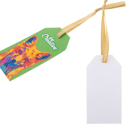 custom made papieren gift tag met gouden lint