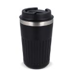 recycled rvs koffie beker 400 ml lekvrij deksel - zwart