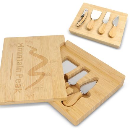 4 stuks bamboe kaas- en wijnset