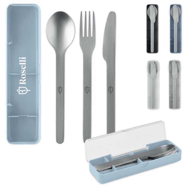 roestvrijstalen bestekset bevat vork, mes en lepel