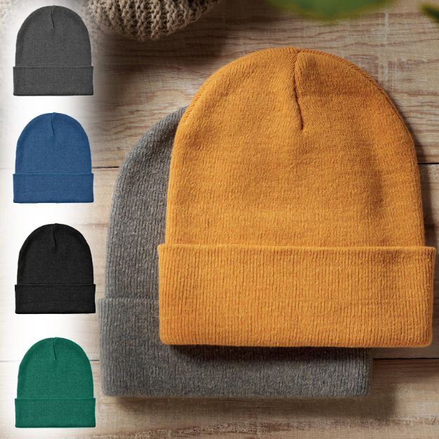 unisex gebreide muts met opgerolde boord