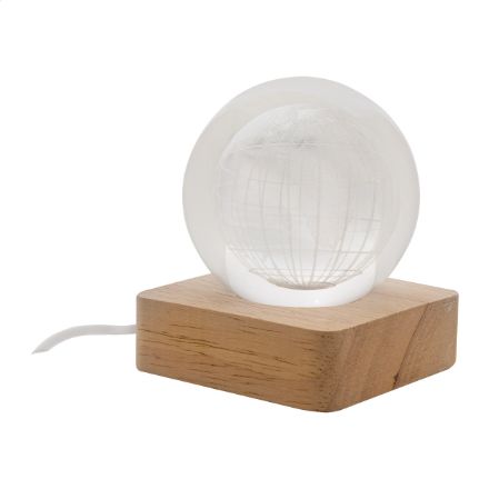 glazen lichtbol lumiglobe met houten led lichtvoet
