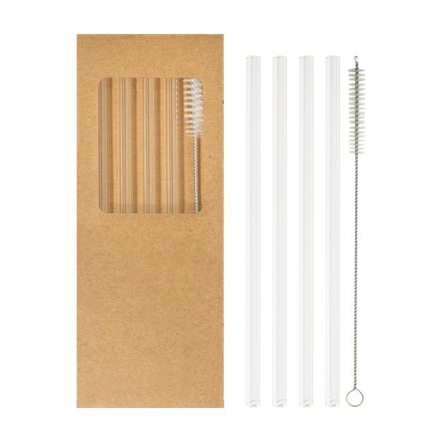 set van 4 herbruikbare borosilicaat glazen rietjes