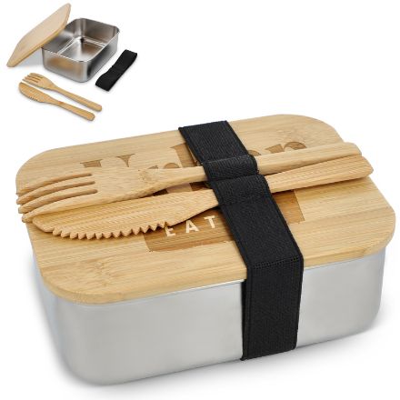 roestvrij stalen lunchbox met bamboo deksel 850 ml