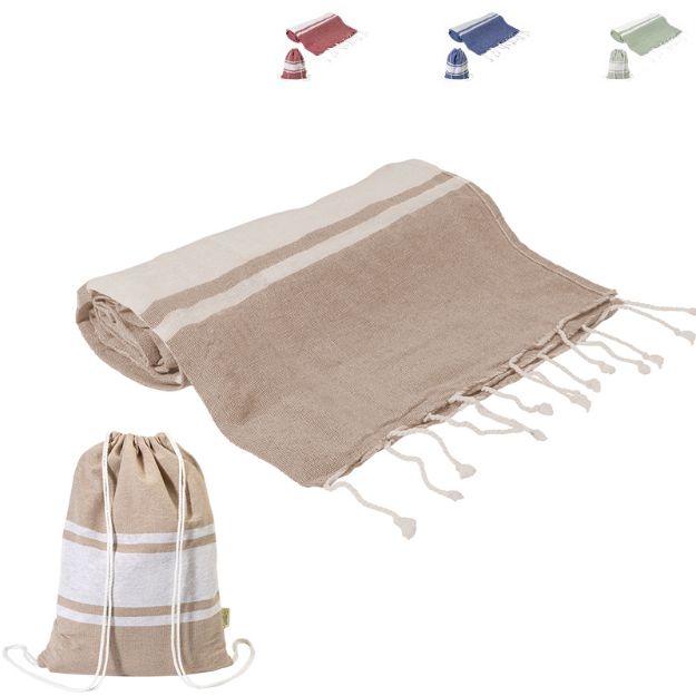 recycled katoenen strandlaken en trekkoordtas