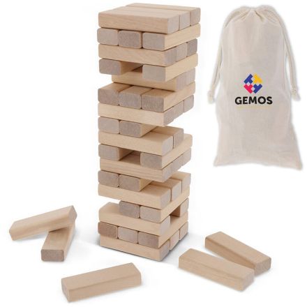 houten toren spel in katoenen etui