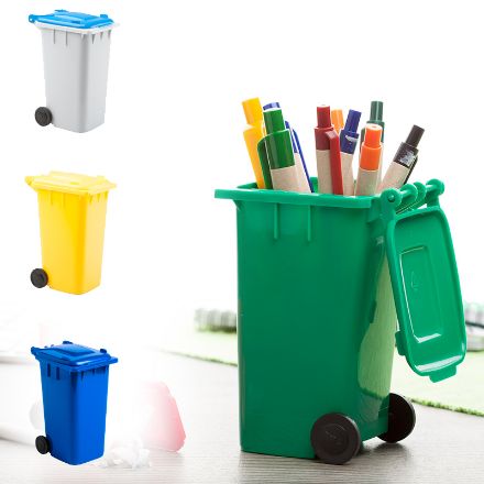 penhouder in de vorm van een minicontainer.