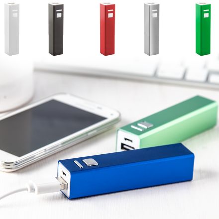 aluminium usb power bank met 2200 mah accu.