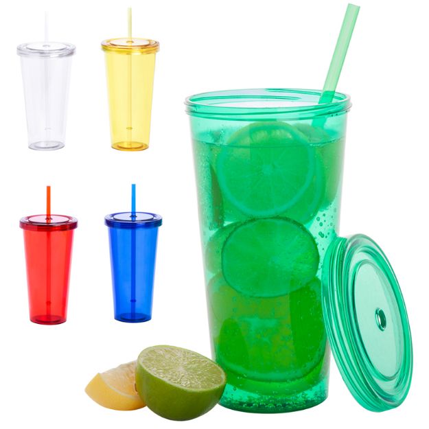 transparante plastic beker met rietje 750 ml