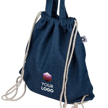 gerecycleerd denim trekkoordrugtas met hengsels