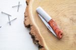 roestvrij stalen zakmes met houten coating
